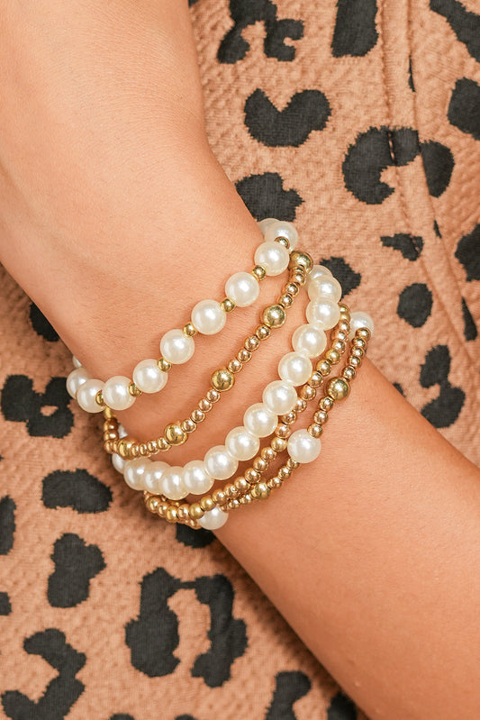 Gold Cross Pearls Decor Multi Layer Bracelets-1