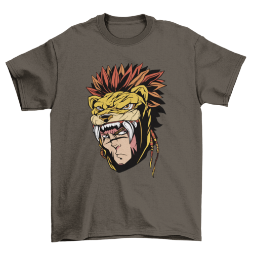 Aztec warrior man with tiger t-shirt